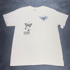 RETROFIT Butterfly Skull Graphic T Shirt Cream Size L